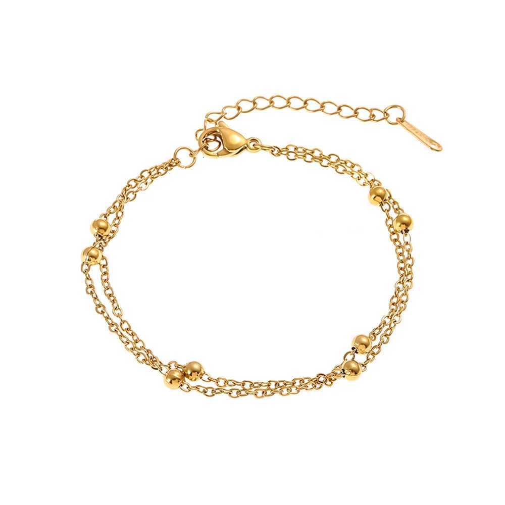 Punk 2 Layered Bead Chain Link Bracelet Female Gold Color Stainless Steel Hand Chain Bracelets for Women Jewelry Braclet 2025L251104