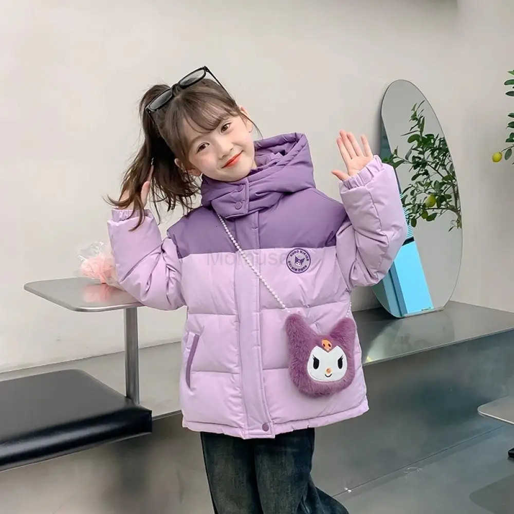 Sanrio Kuromi Girls Y2K Down Jacket Autumn Winter Child Thicken Coat Cotton Coat Kawaii Pie Overcome Childrens Clothing H251104