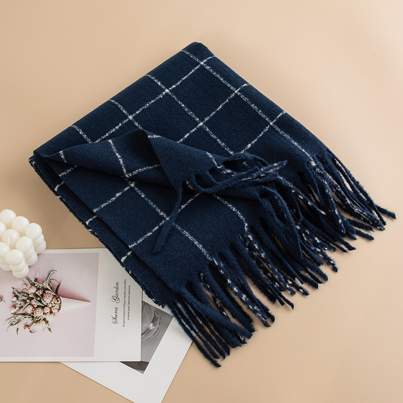 K300 Cross-border plaid scarf women's winter new Korean style all-match imitation cashmere scarf couple warm shawl men's autumn and winter