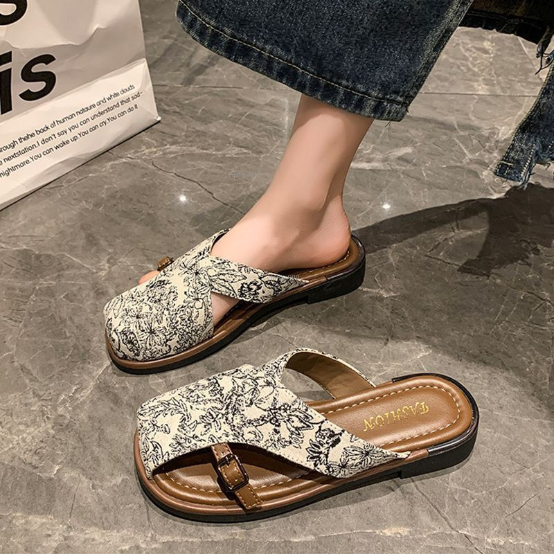 New Designer Sandals With Free Shipping Baotou Half Female Internet Celebrity Fashion Style Comfortable Flat Bottom Chinese Design Outerwear Cool Slip