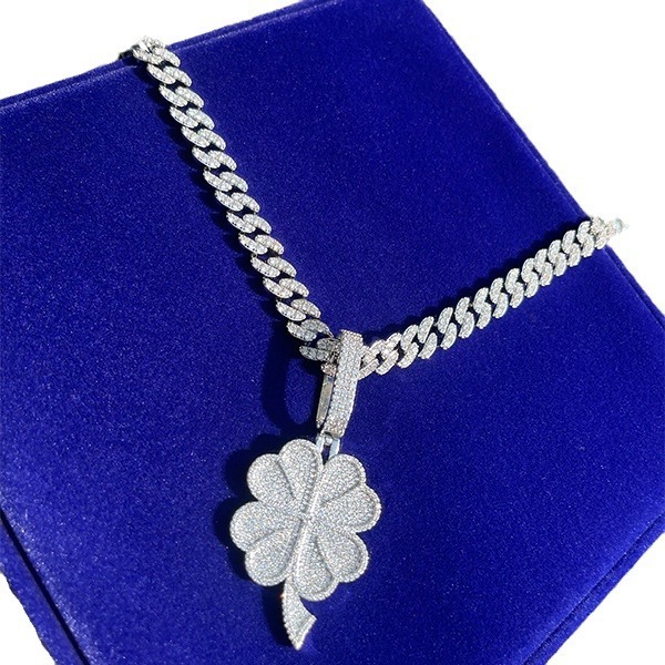 Light Luxury Creative Square Full Diamond Letter Pendant Petal Internet Celebrity Trend Hip Hop Unisex Necklace - view 5