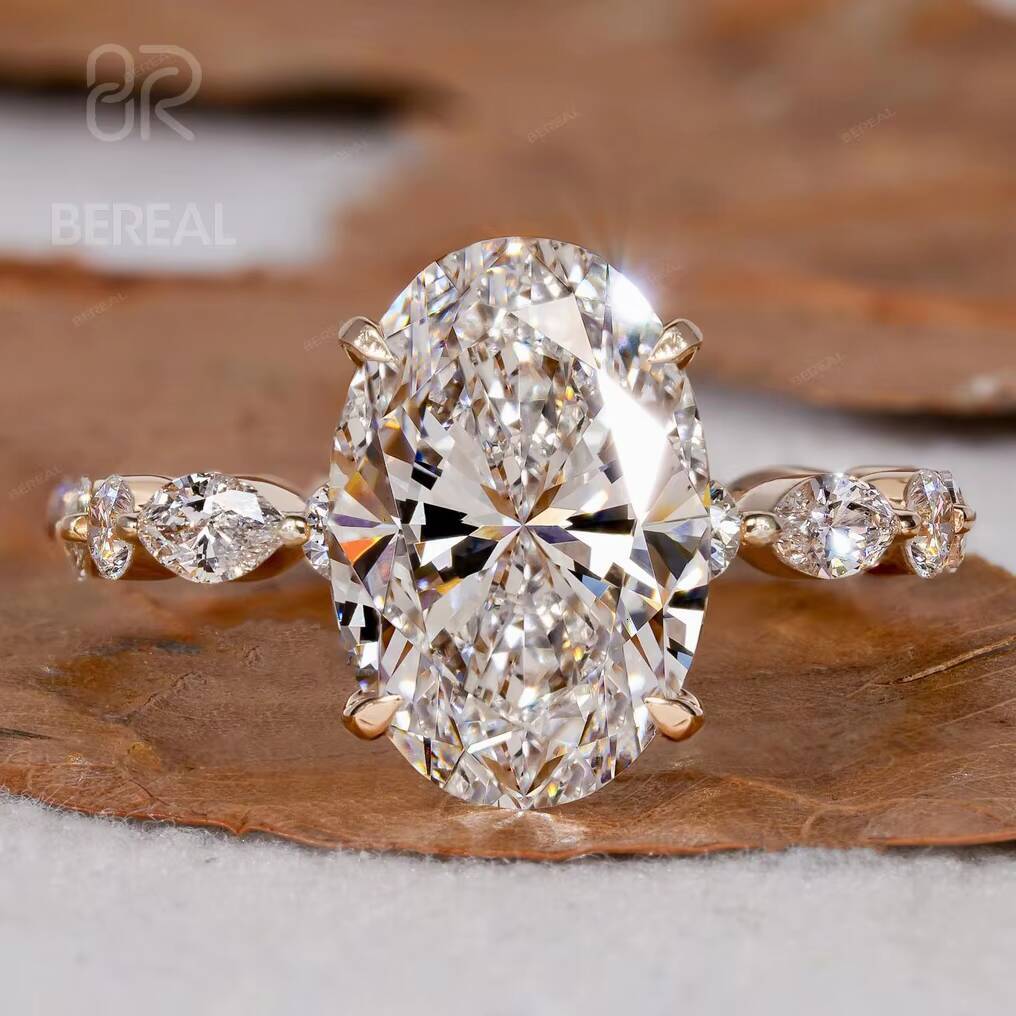 IGI Certified Lab Grown Diamond Side Stone Ring Women Custom Oval Vvs Lab Created Diamond Solitaire Engagement Ring Jewelry