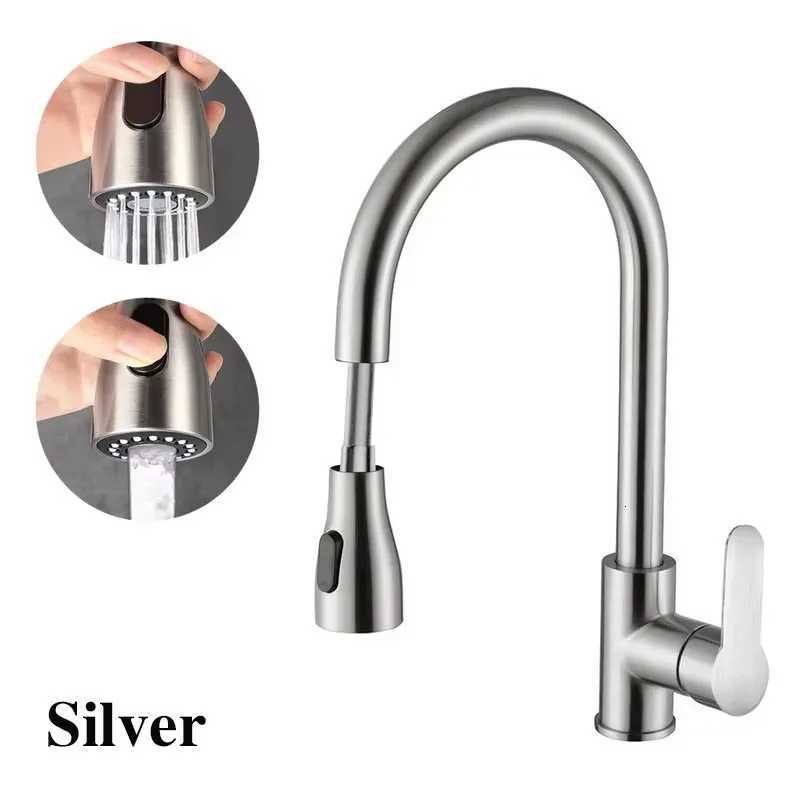 NEW 304 stainless steel pl-out autatic rebound dual-mode water outlet wash basin kitchen hand washing faucet Hot Cold Taps Y251104