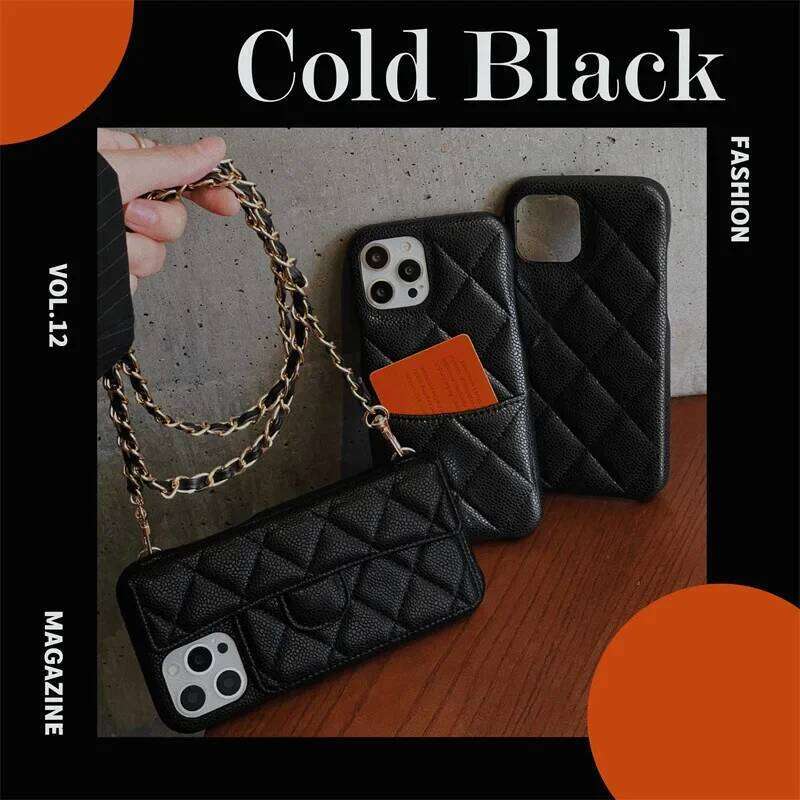 Crossbody Lanyard Wallet Phone Case For Iphone 15 14 13 12 16 Pro Max 11 Card Holder Necklace Chain Geometric Leather Iphone 17 Pro Case Designer Phon