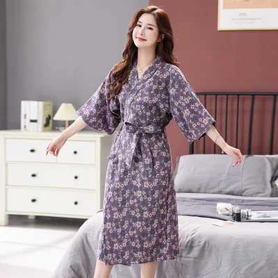 Womens Nightwear Cotton Robe Luxury Bathrobes Long Sleepwear Muslin WomenS Home Clothes Color Robes Women Nightie C251104