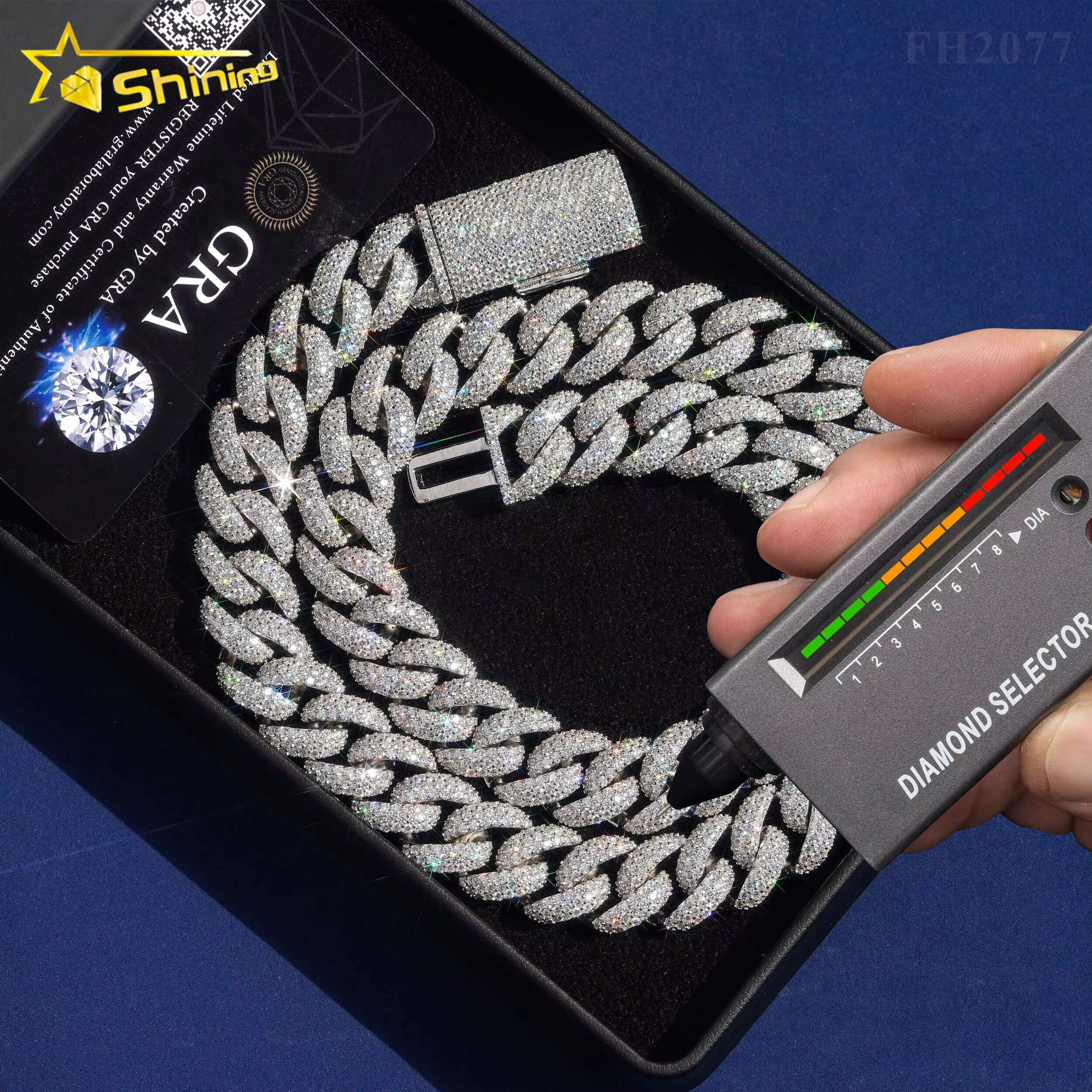 Fashion Gift Hip Hop Jewelry Gold Plated 925 Silver Necklace 15MM 3 Rows VVS Moissanite Cuban Link Chain