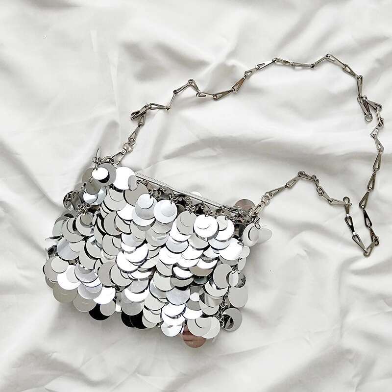 Sier Sequins Handbags For Women 2023 Fashion Bg Girls Shouler Wedding Party Lady Glitter Tote Bag Purses