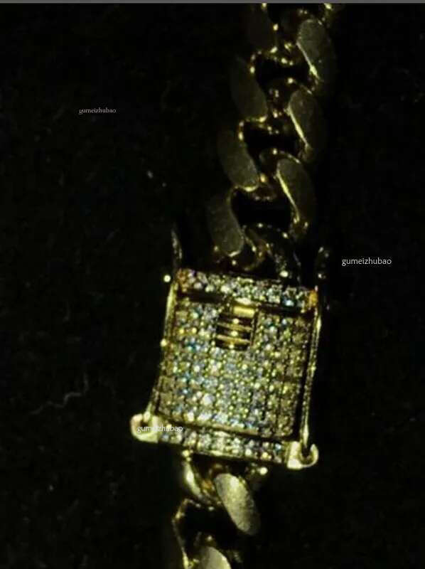 Mens Gold Tone 316L Stainless Steel Necklace Curb Cuban k Chain with Dias Clasp Lock 8mm/10mm/12mm/14mm/16mm/18m