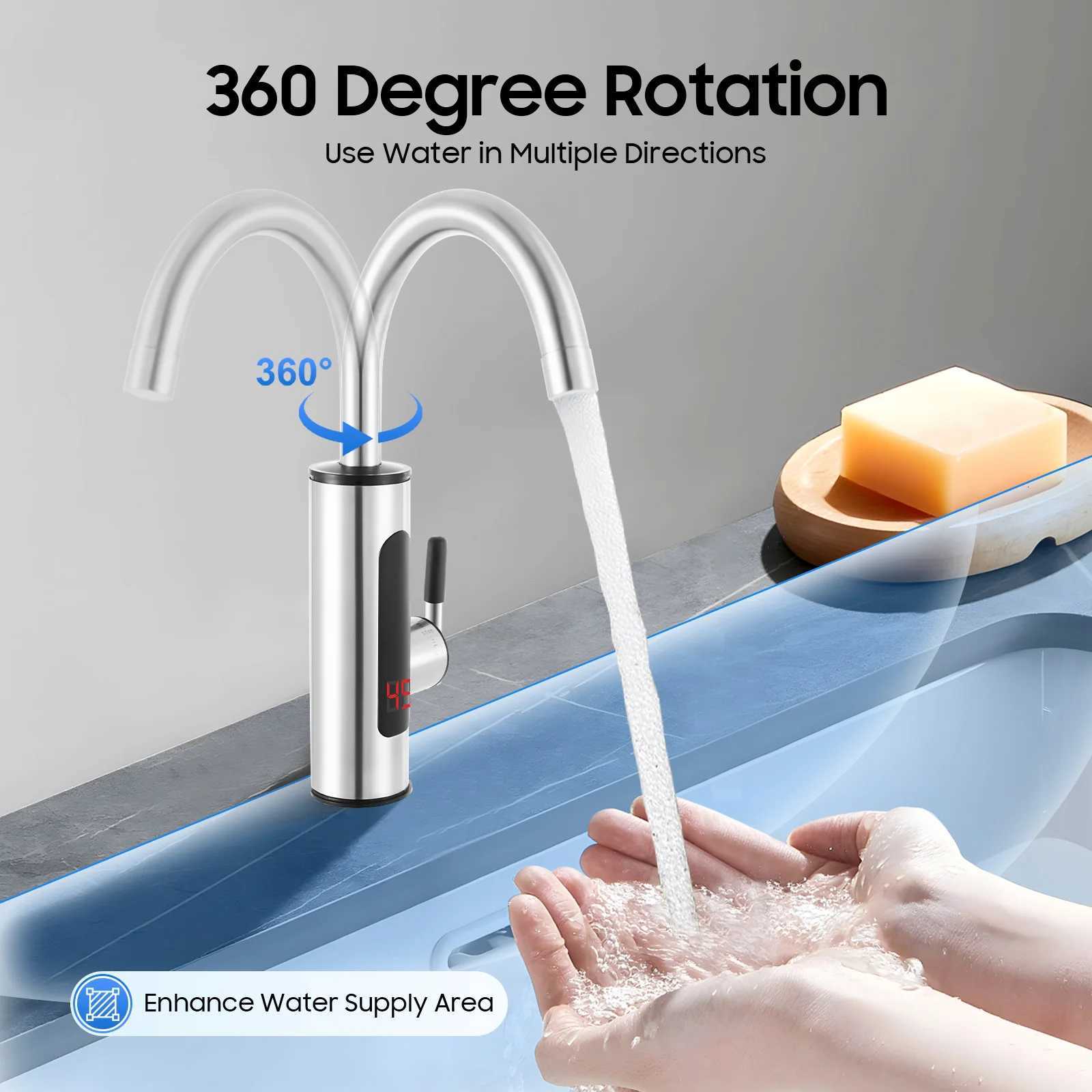 110V 3000W Instant Electric Hot Water Faucet 304 Stainless Steel Kitchen Sink Faucet with LED Display for He Bathro Y251104
