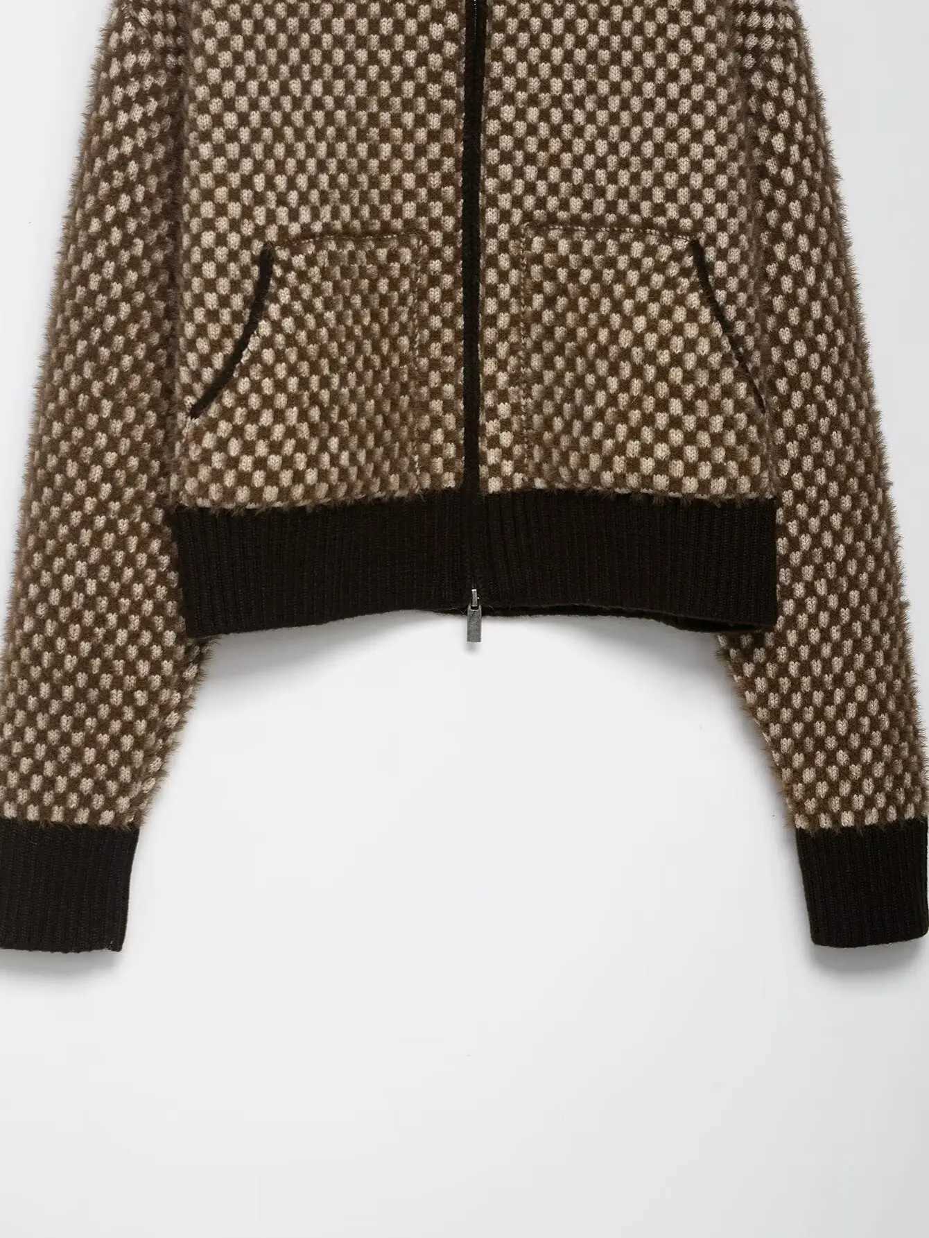 Autumn and winter loose and slim sweater jacket with artificial fur effect high collar zipper sweater jacket J251103