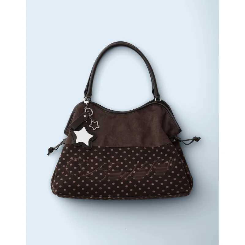 Mori Dimsum Bag Fashion Y2K New Handbag for Women Polka Dot Shoulder Bag with Top Handle Cute Brown Tote Bag for Ladies X251104