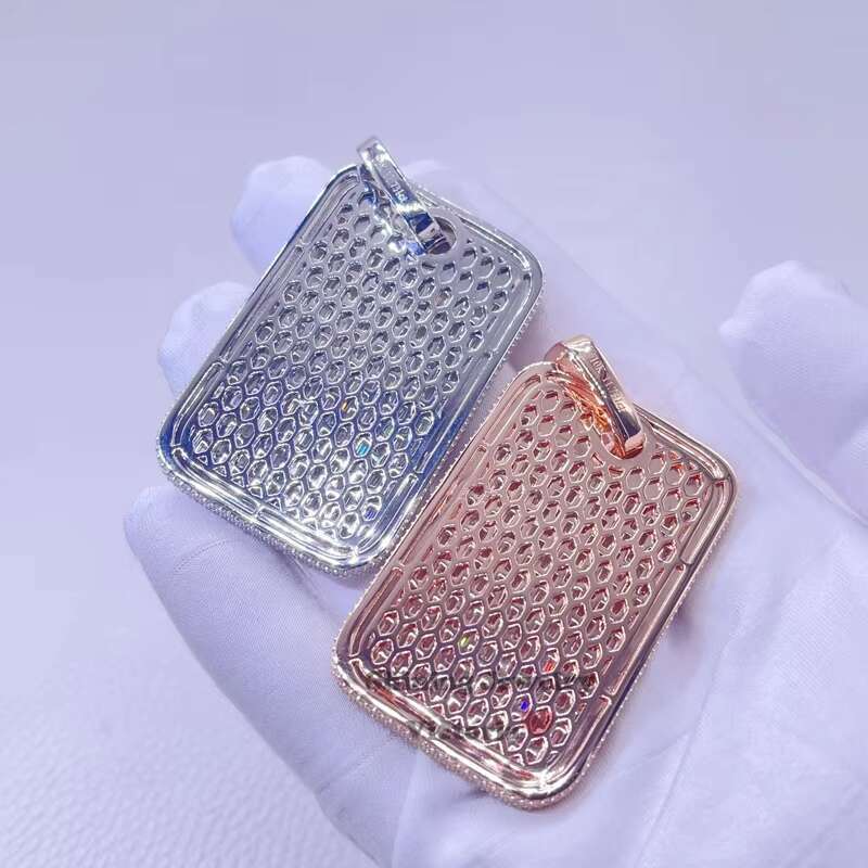 White Gold Rose Gold Hip Hop Iced Out VVS Moissanite Diamond Baguette Dog Tag Pendant