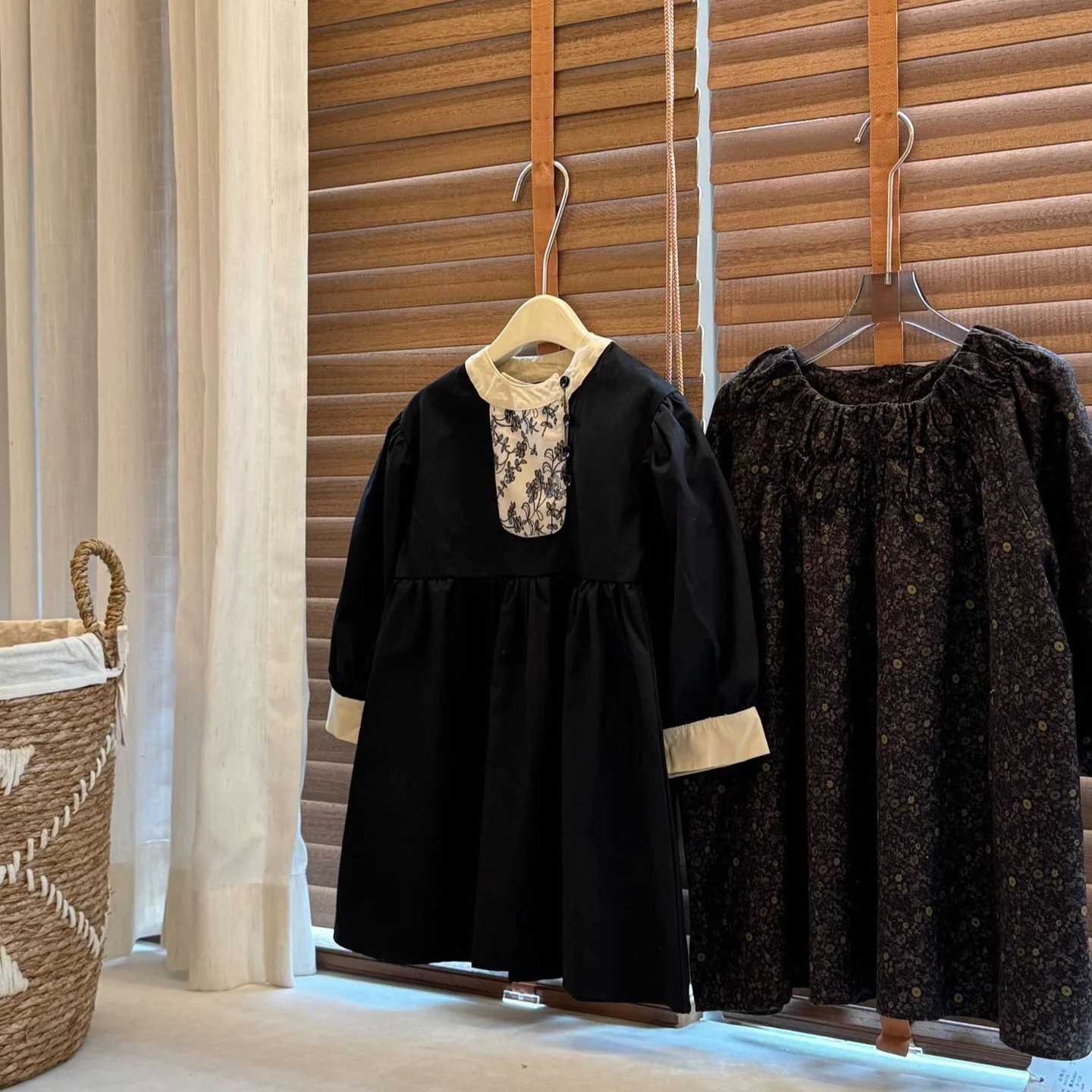 1-6Y Kids Girls Dress Korean Autumn Round Neck Long Sleeve Infant Baby Girls Dress Floral Patterned Spliced Children Girls Dress C251104