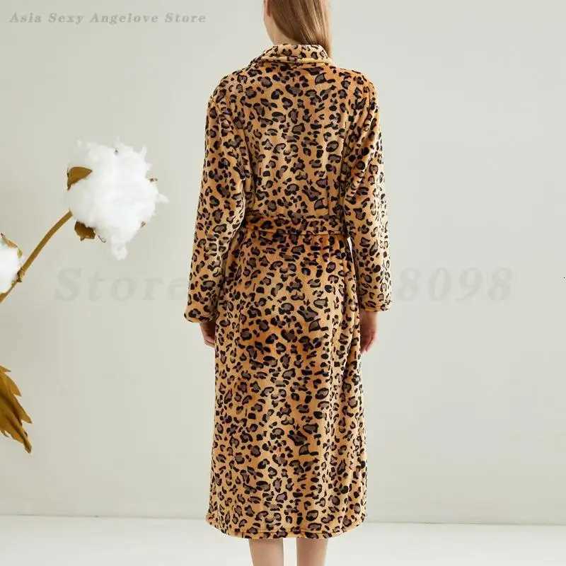 Couple Leopard Print Bath Robe Nightgown New Flannel Kimono Sleepwear Autumn Winter Lapel Home Wear Pajamas Loungewear Nightwear C251104
