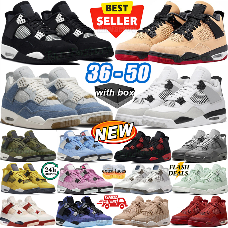 With Box Designer Mens 4 Basketball Shoes Metallic Black Cat 4s Sneakers White Thunder Olive Sail Bred Cement Cool Grey Unc Seafoam Men Women Trainers Big Size 14 15 16