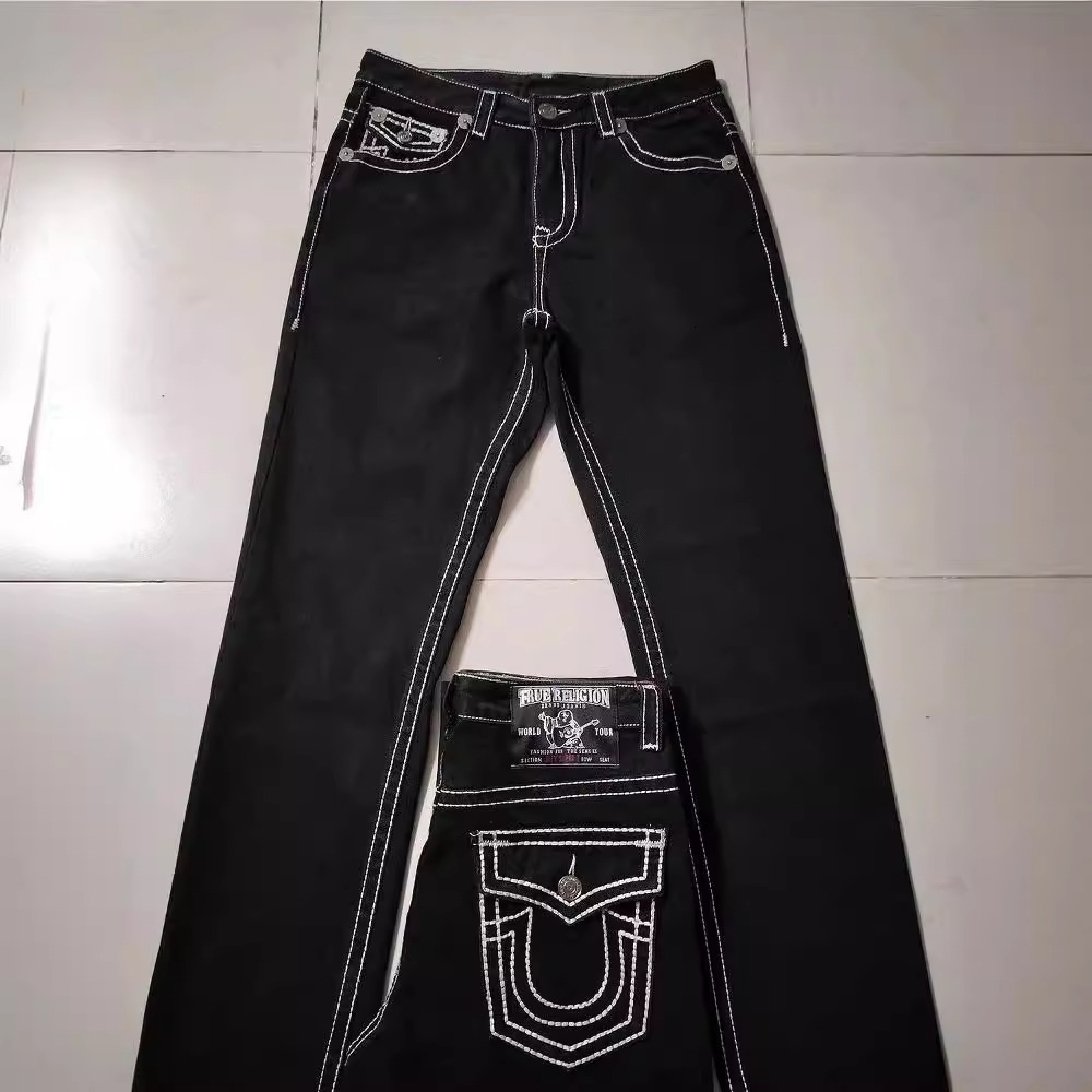 American high street fashion brand jeans white thick line big Buddha straight leg casual jeans for men 250822