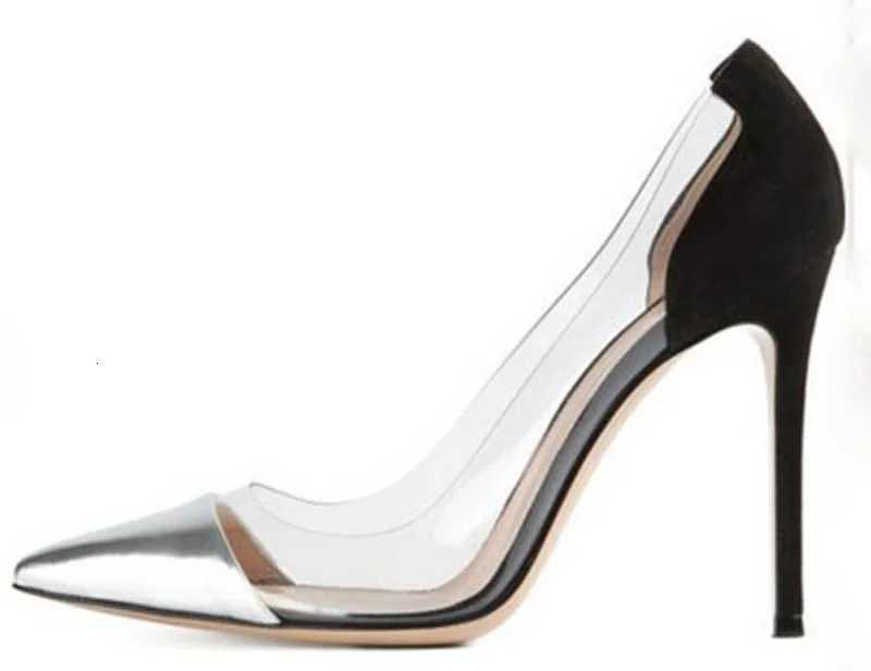 Sexy Clear PVC Patchwork Stiletto High Heels Pointed toe Woman Transparent Pumps Spring Single shoes Party High-heeled Shoes W251104