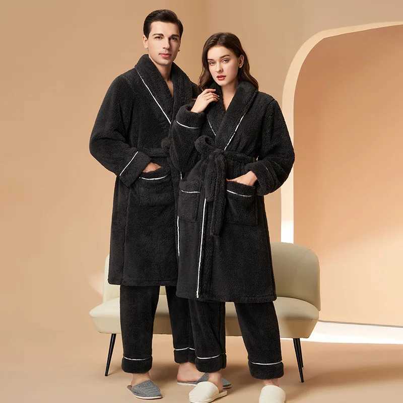 Men Winter Extra Long Warm Flannel Bathrobe Pant Sets Plus Size Coral Fleece Robes Long Sleeve Bath Robe Pijama Women Sleepwear C251104
