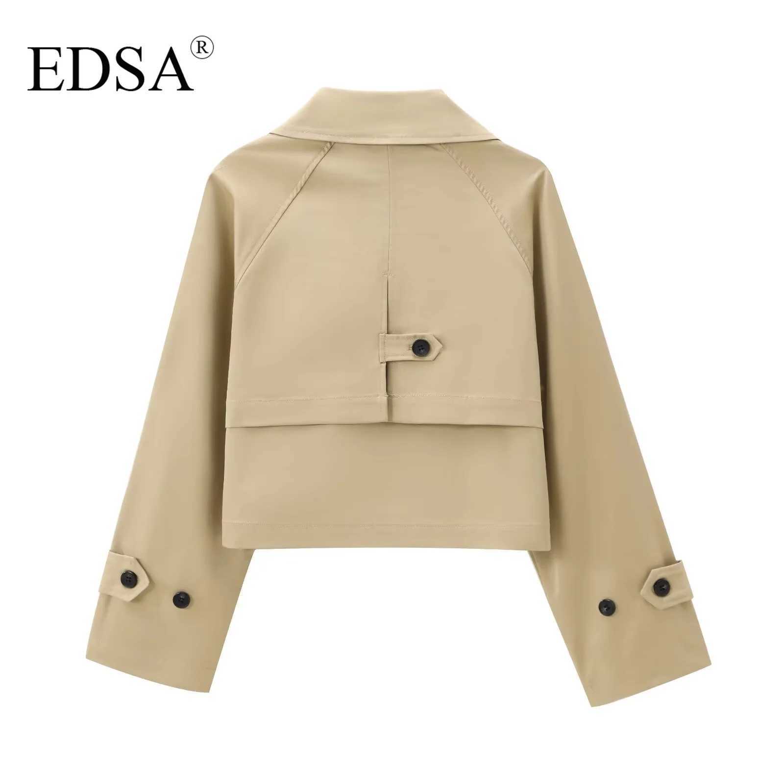 EDSA Women Cropped Trench Coat Long Sleeve Spring Jackets for Women Elegant Ladies Jacket In Outerwear J251103