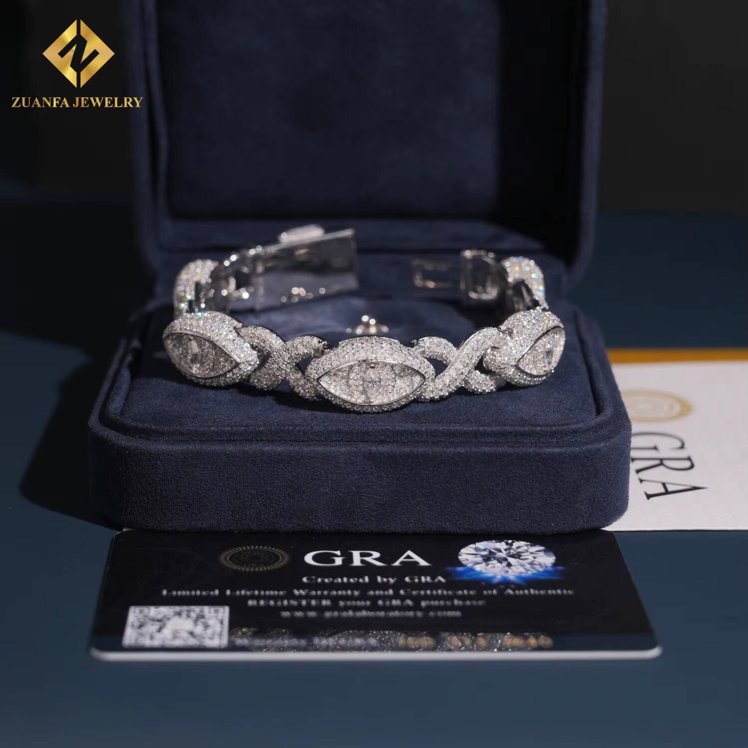 Hip Hop Jewelry Iced Out VVS Moissanite Marquise Diamond 925 Sterling Silver Evil Eyes Bracelet for Men