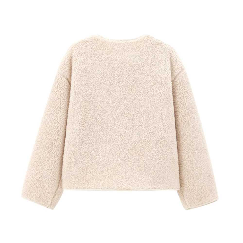 2024 autumn and winter new womens loose casual longsleeved round neck solid color comfortable simple fleece jacket J251103