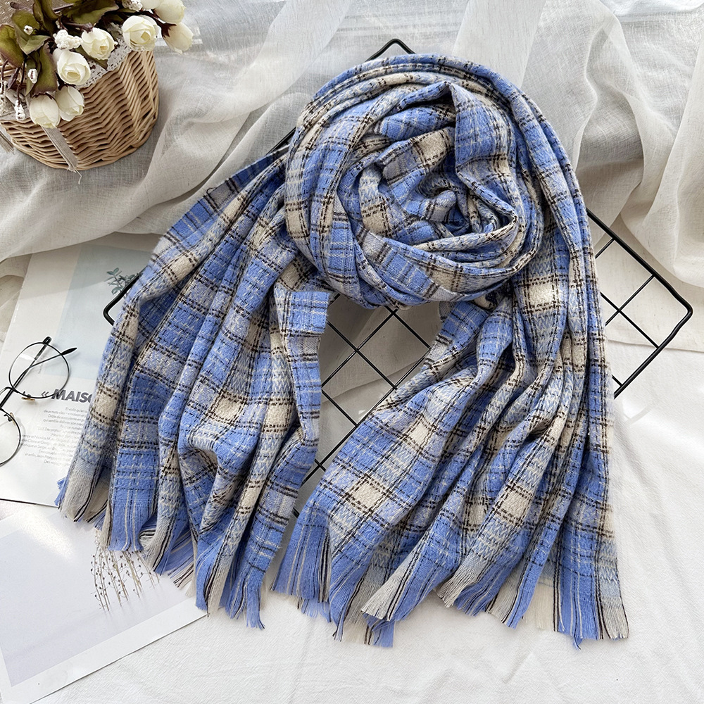 K305 Cross-border plaid imitation cashmere winter scarf custom-made 2024 fashionable warm short beard office shawl female agency
