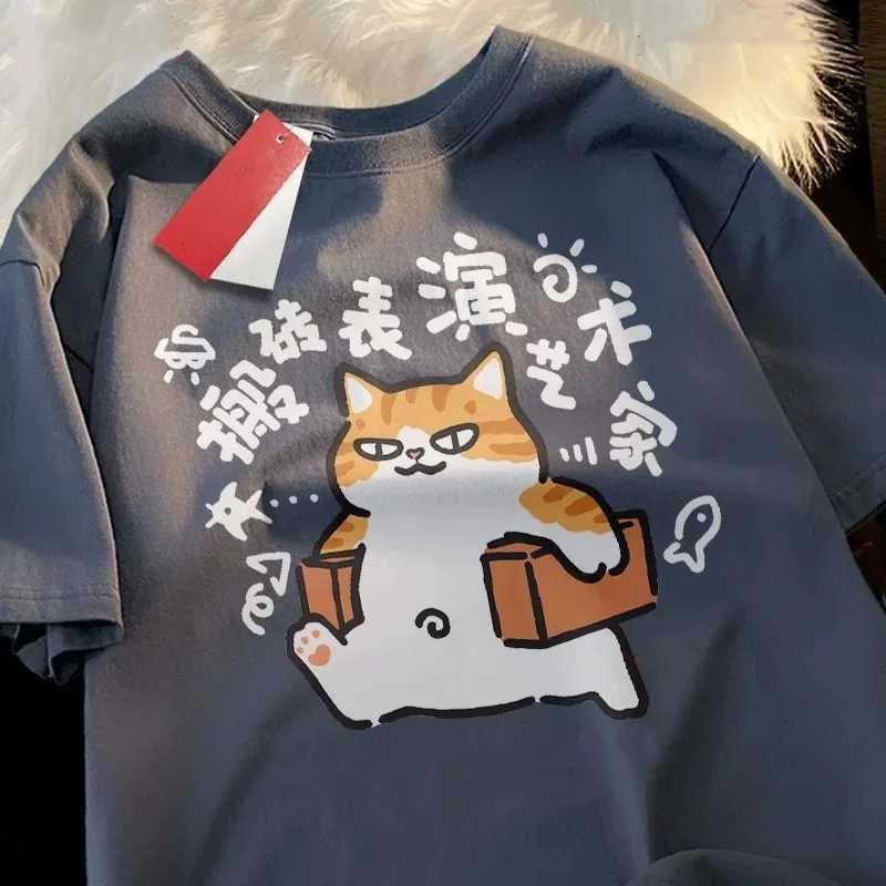 ZAZOMDE 2025 Premium High-Street Cat Pattern Plus Size Round-Neck T-Shirt For Men Women Cotton Top Tees Breathable 3-Color W250403