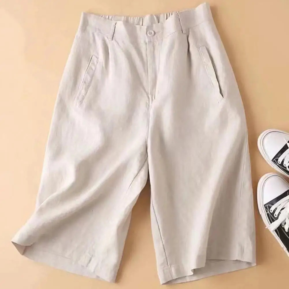 Cotton Linen Shorts Women Elegant High Waist White A Line Wide Leg Suit Shorts Slim Straight Wide Leg Short Pants Work Shorts 250403