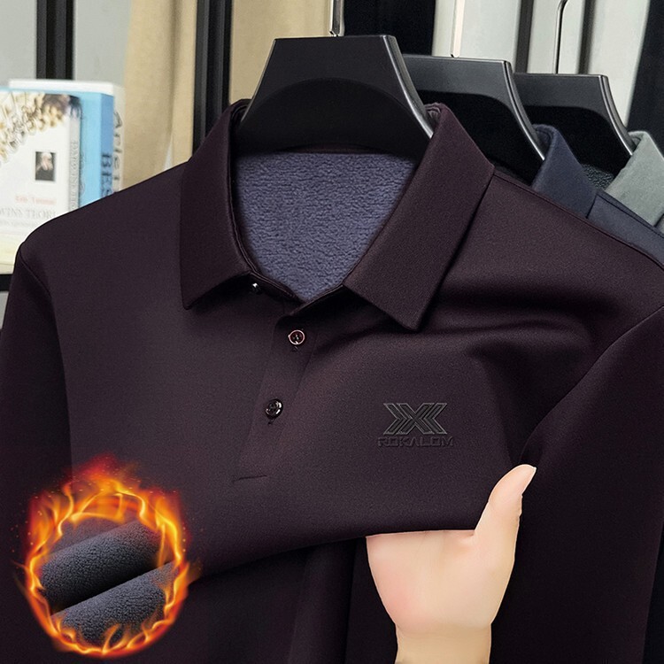 Fleece-lined Thickened Long-sleeve Wool Polo Shirt For Men Winter New Style Middle-aged Turn-down Collar Designer Polo Shirt Versatile Loose Base Shir
