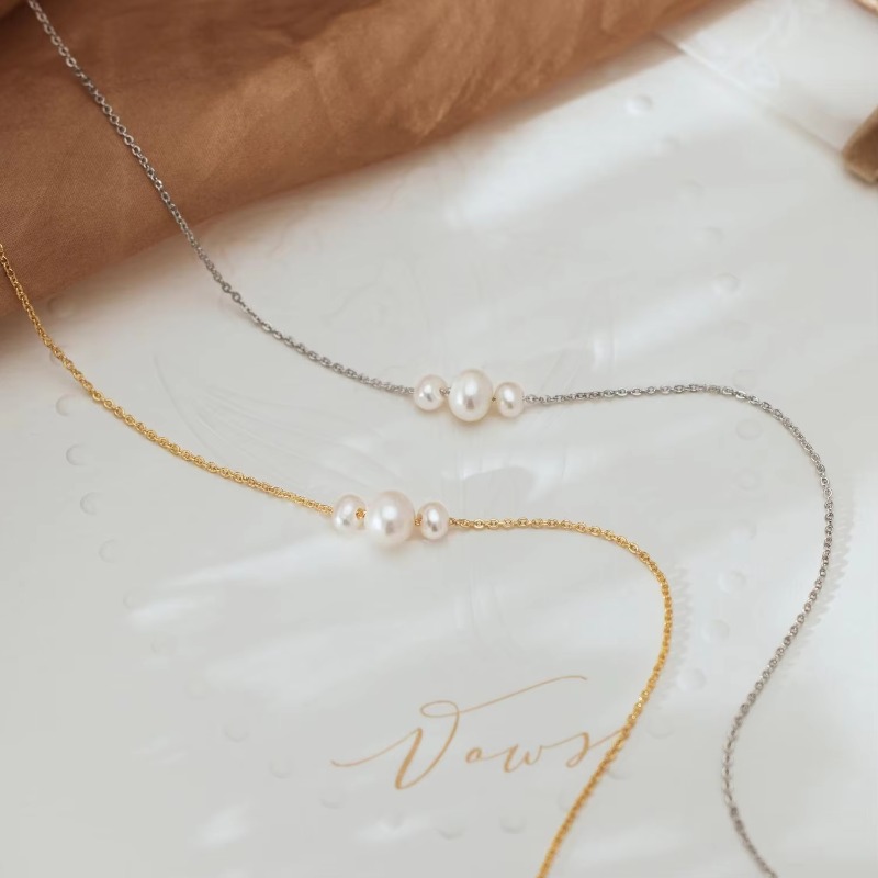 Minimalist 18K Gold Plated Chain Choker for Women Daily Freshwater Pearl Necklace Wedding Jewellery Bridesmaids Gift