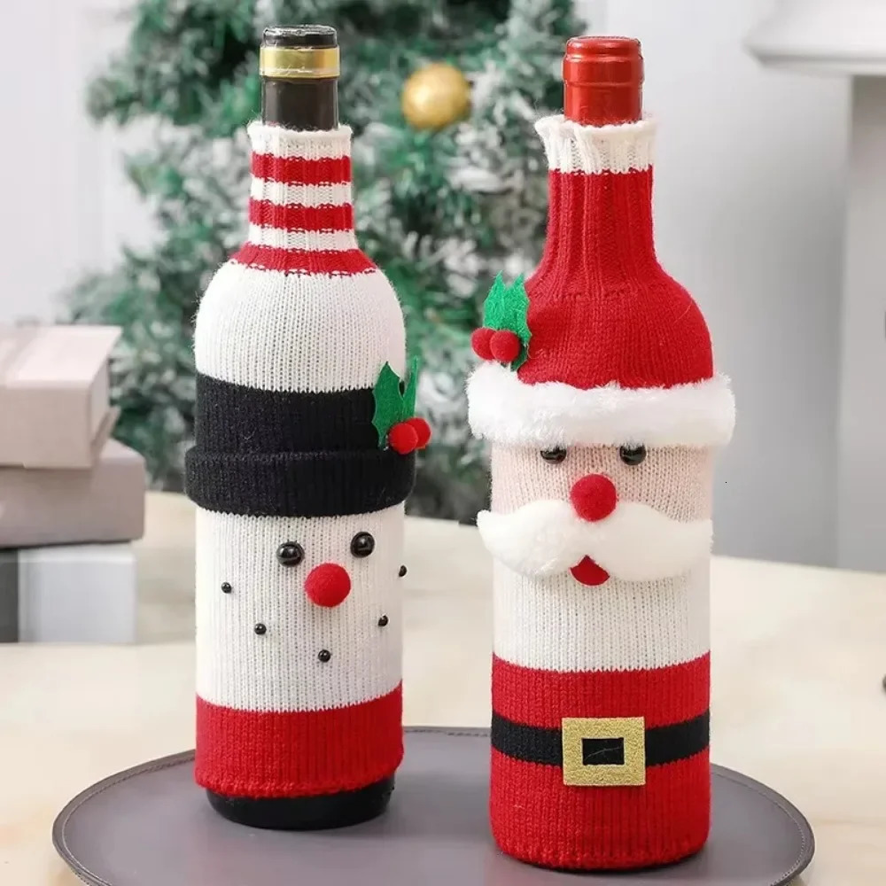 Christmas Wine Bottle Cover Set Santa Snowman Woven Wine Bottle Bags for Christmas Party Dinner Table Decorations Year Gifts 251103