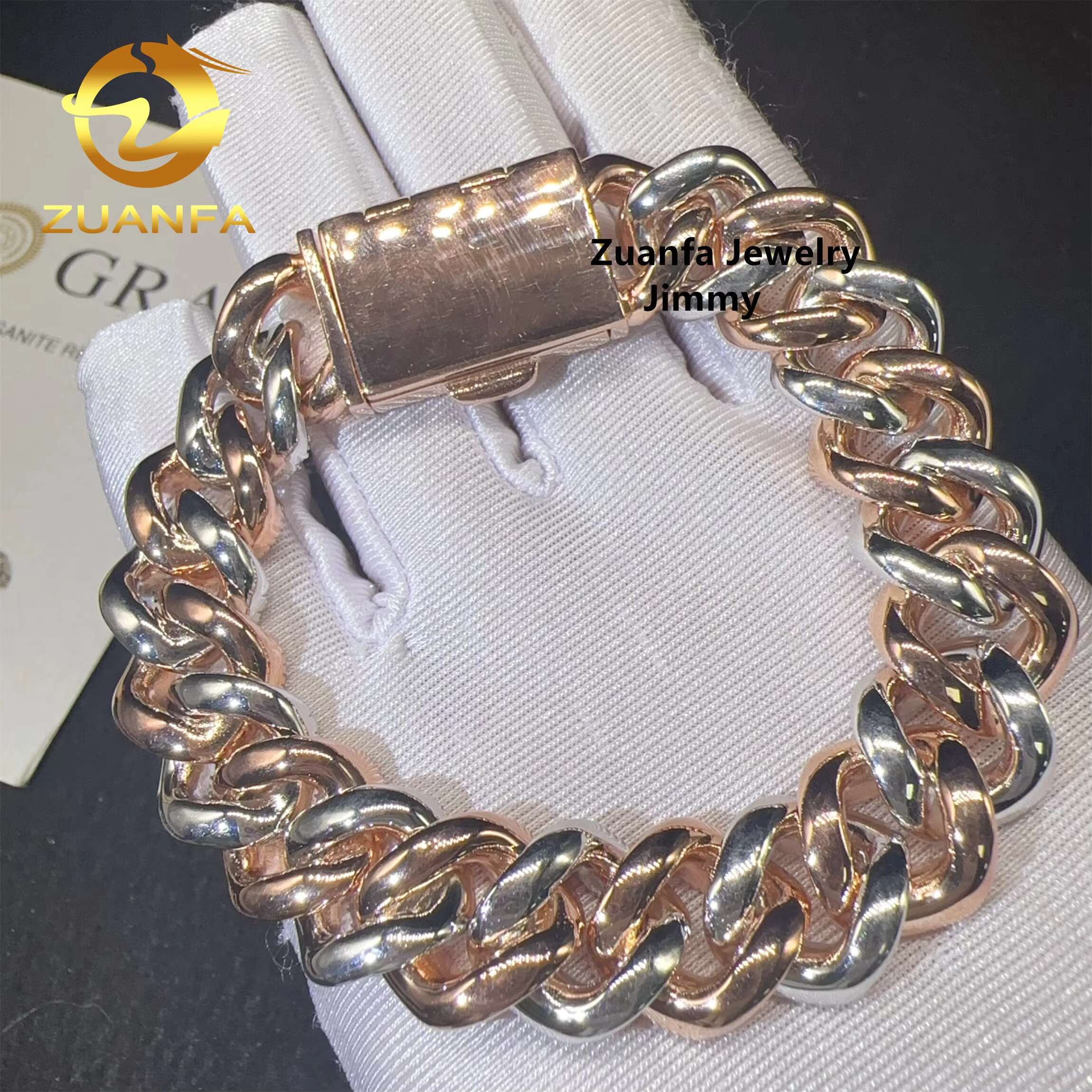 Pass Diamond Tester Hip Hop 925 Silver Two Tone Color Rapper Jewelry Popular VVS1 Moissanite Diamond Cuban Link Bracelet Men