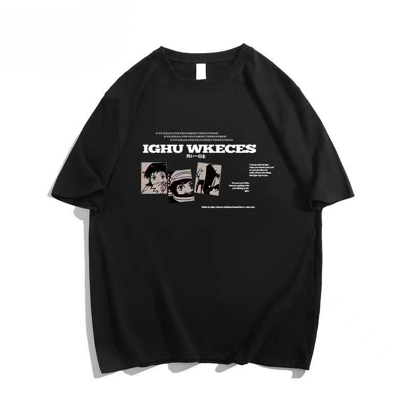 New summer design sense niche cartoon print short sleeved men's trendy brand T-shirt with 5/4 sleeves