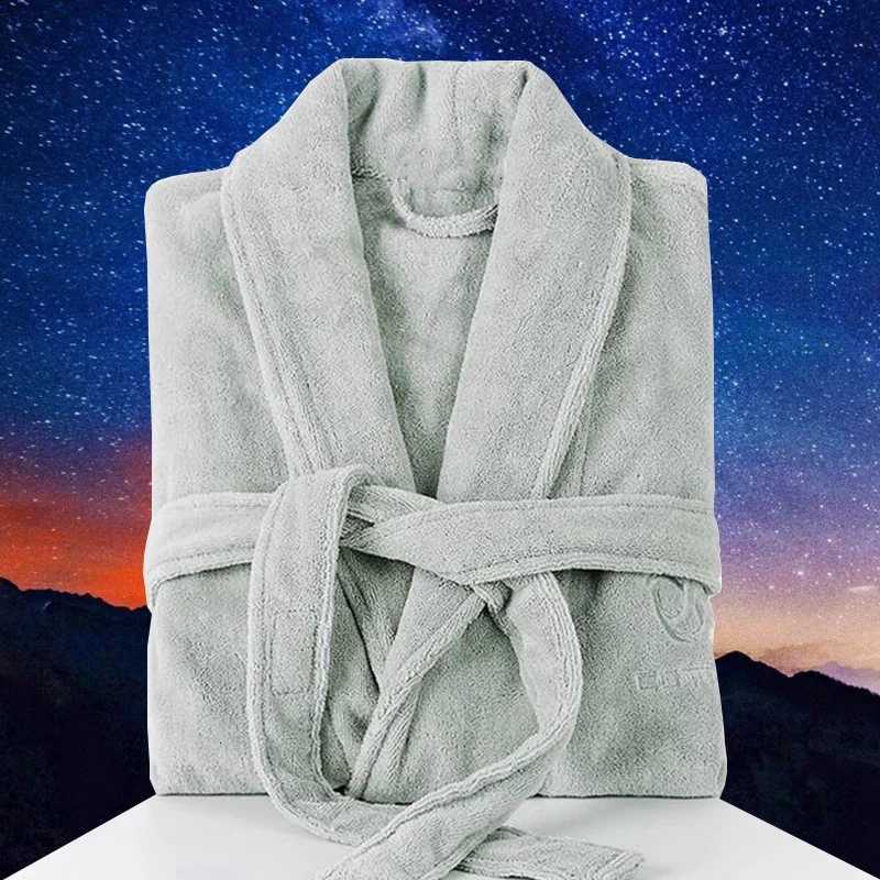 Men Bathrobe 100 Cotton Winter Thick Warm Soft Nightgown Male Fleece Solid Color Pockets Long Bath Robe Home Gown Sleepwear C251104
