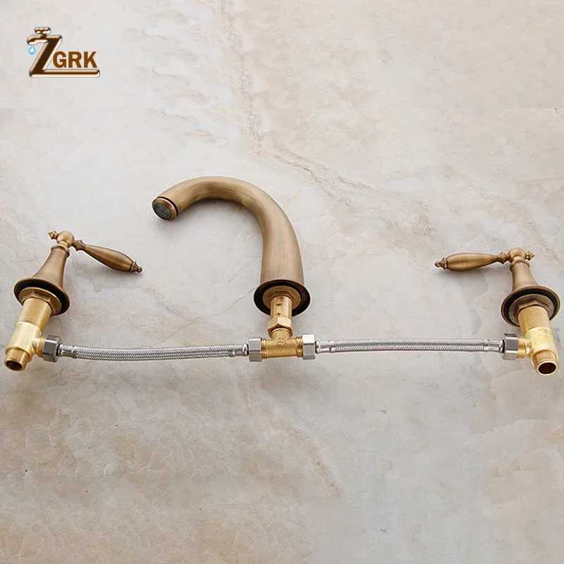 Basin Faucets Antique Brass Deck Mounted Bathtub Mixer Faucet Dual Handle 3 hole Bathro Faucet Set Water Tap Y251104