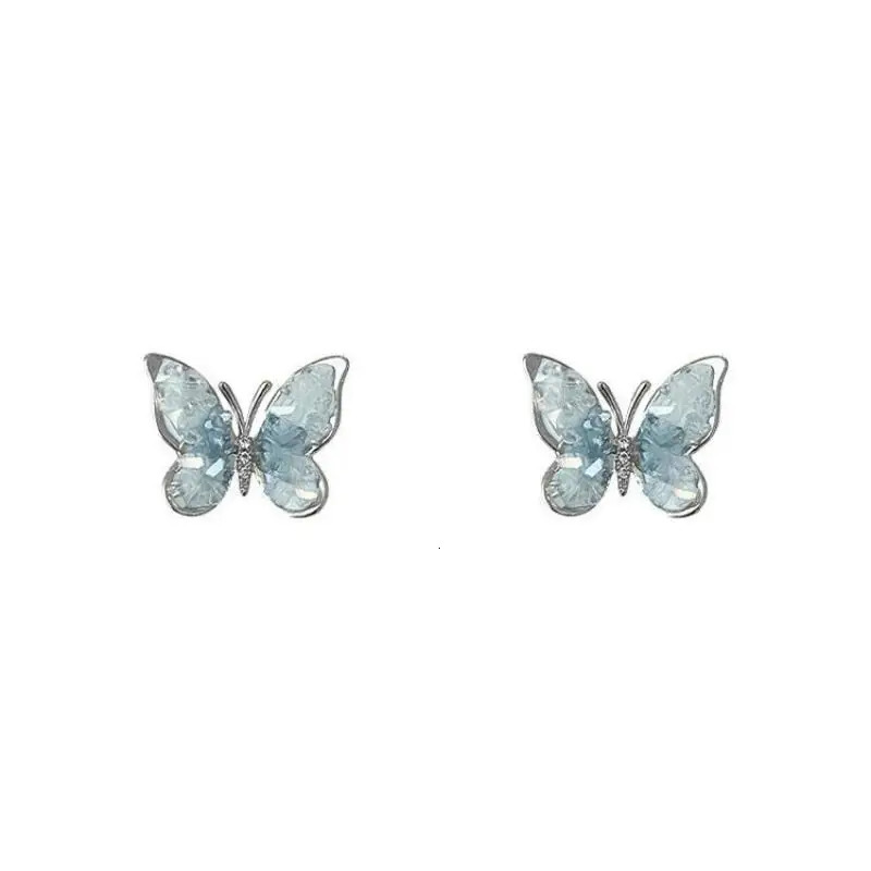 Korean Fashion Colored Crystal Flower Butterfly Earrings Exquisite and Elegant Wedding Party Jewelry Gifts 250326