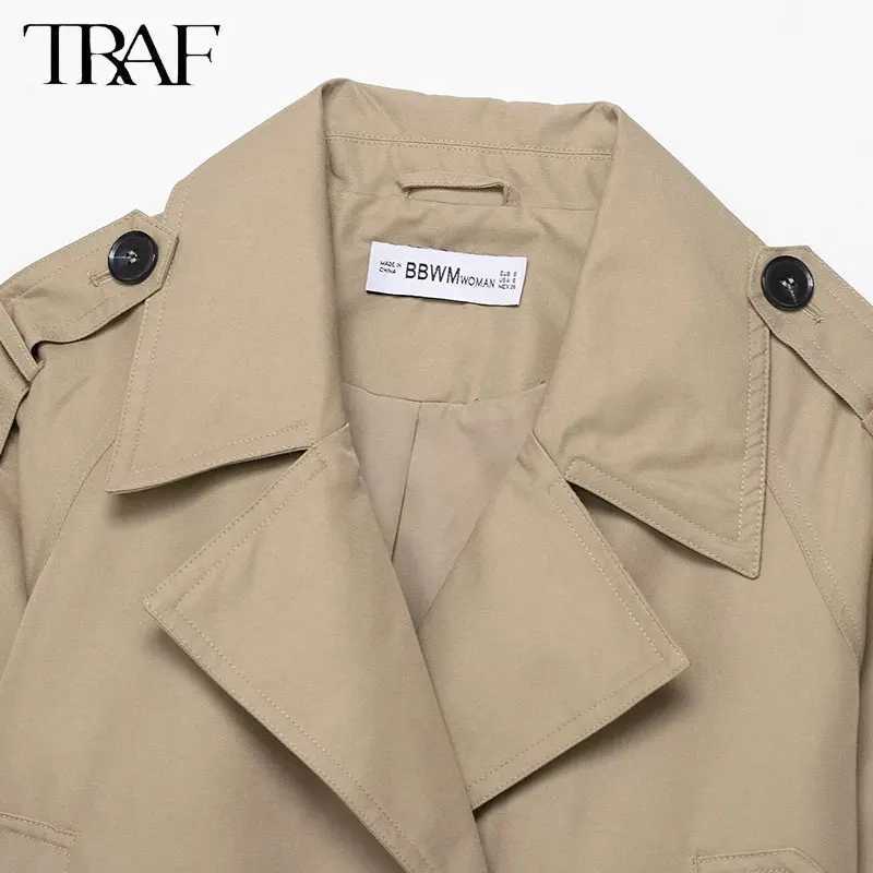 TRAF Elegant Autumn England 2025 Women Windbreak Straight Double Breasted Fashion Vintage Streetwear Casual Female Wind Coat J251103
