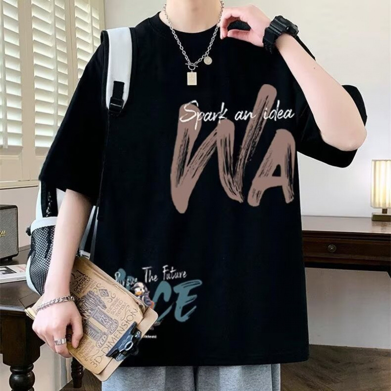 2025 Summer Cotton Short Sleeve T-shirt For Men American Style Ins Half Sleeve Loose Fit Large Size Designer T-shirt Base Shirt Trendy Brand