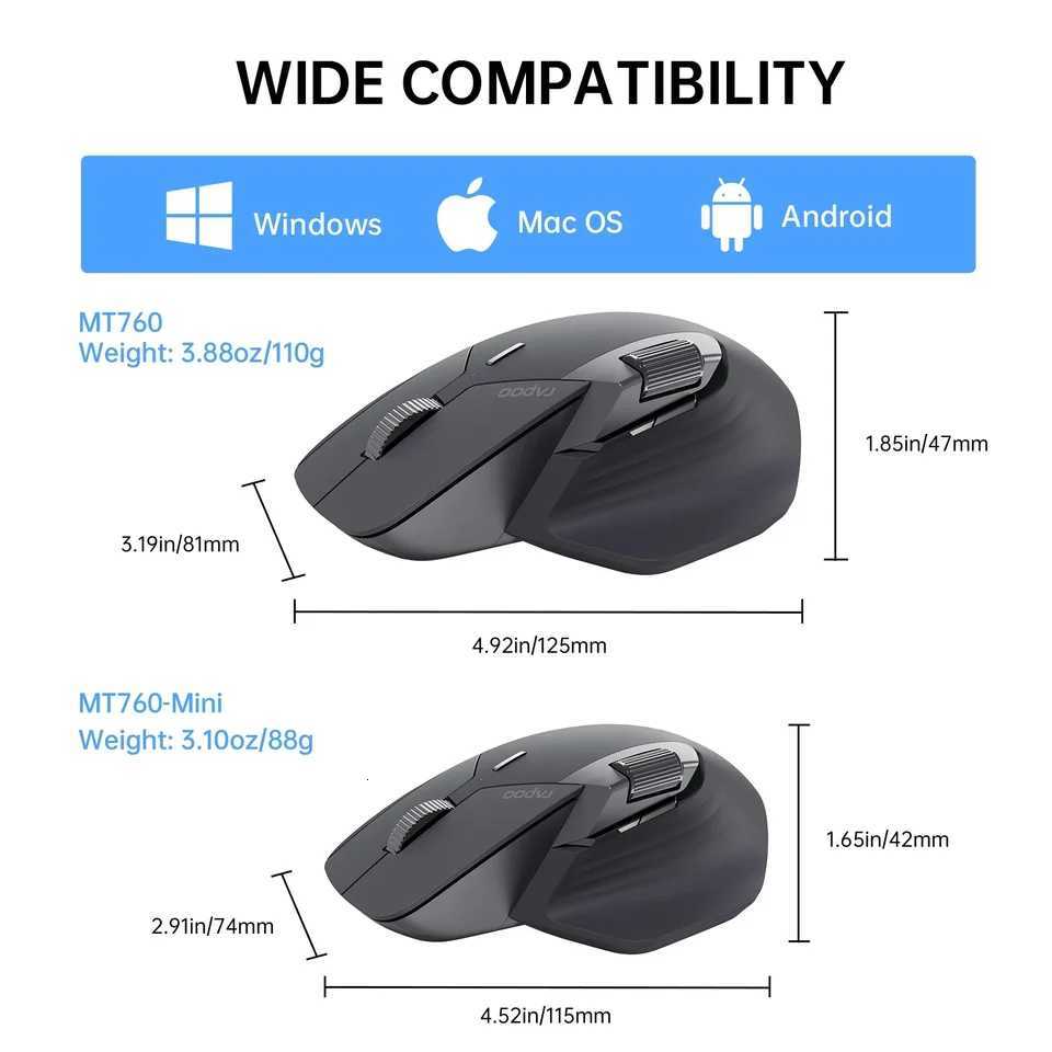 Rapoo MT760L/MT760M Multi-mode Rechargeable Wireless Mouse Ergonomic 4000 DPI Support Up to 4 Devices Bluetooth Mouse K251103