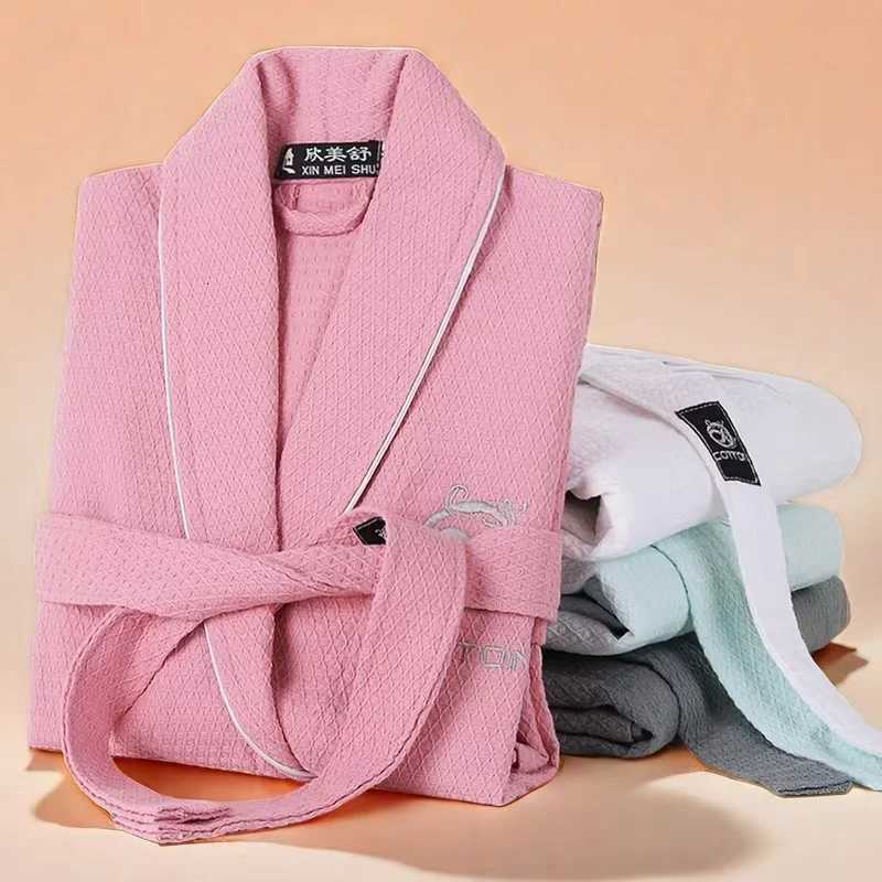 Waffle Robe Unisex Bath Robe Hooded Robe for Lovers 100 Cotton Winter Warm Bathrobe Sleepwear Homewear Autumn New C251104