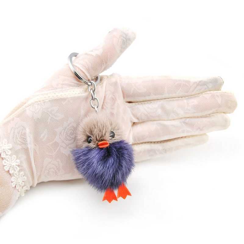 Cute Girl Fluffy Pom Duck Keychain Women Mink Fur Pompom Chick Key Chain On Bag Car Trinket Female Wedding Party Toys Gift C251104