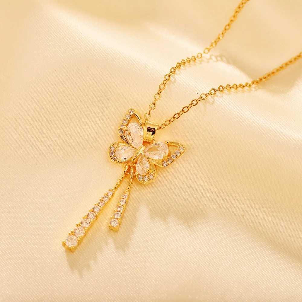 Stainless Steel Love Heart Butterfly Copper Pendant Necklace For Women Girls Cute Clavicle Chain Wedding Birthday Jewelry GiftsXJ251104