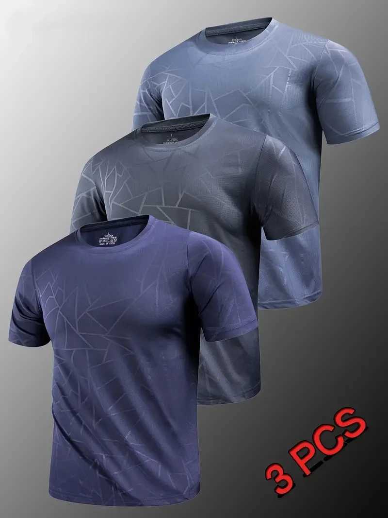 Three Piece Set Tee Simple Solid Color Style Mens T shirt Fashion Quick Dry Loose Short Sleeve Summer Casual O-neck Sports Tops W250403