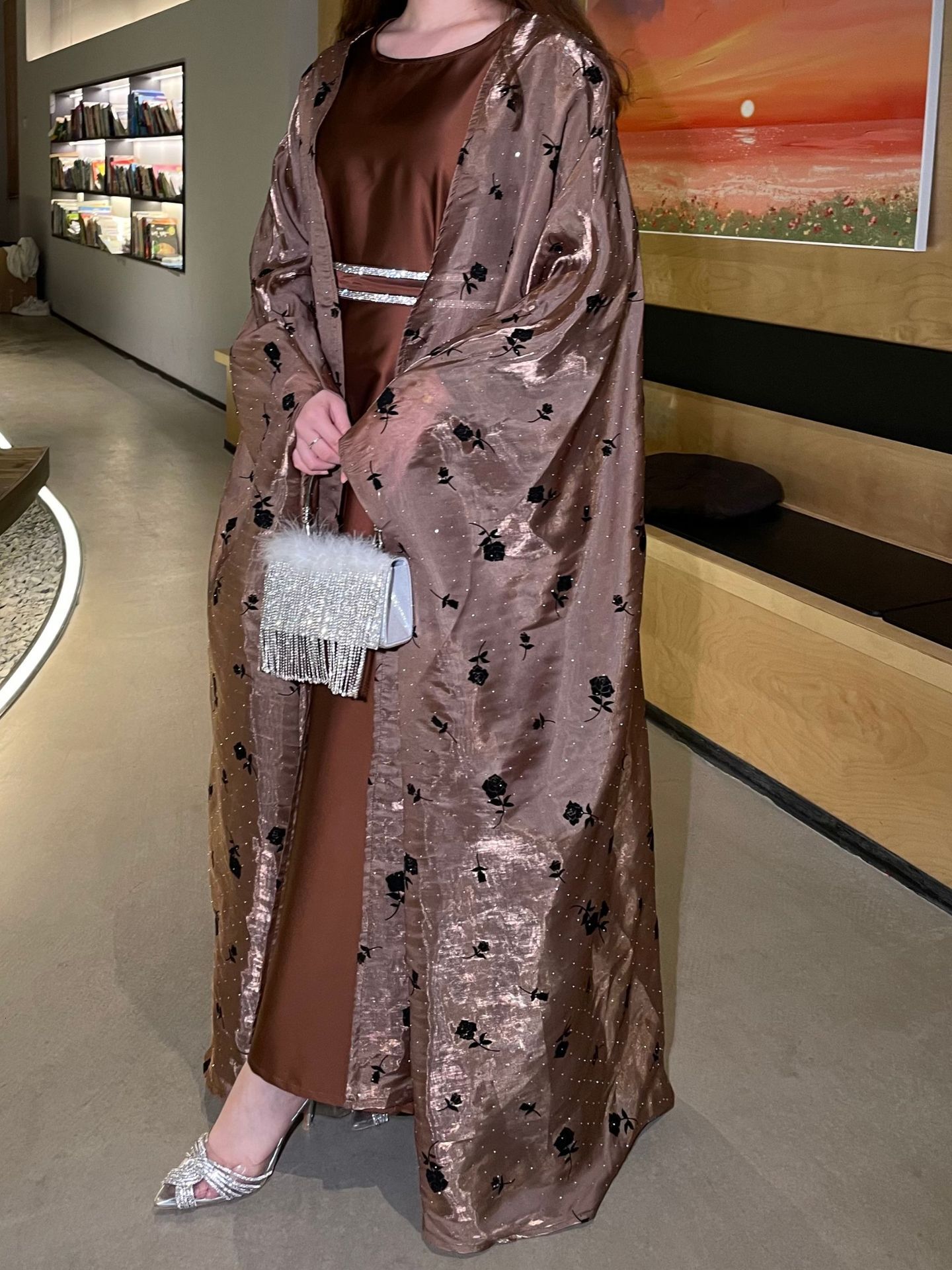 Women's Muslim Clothing Abaya Simple Rose Skirt Set Robe Abaya Maxi Dresses Islamic Clothing