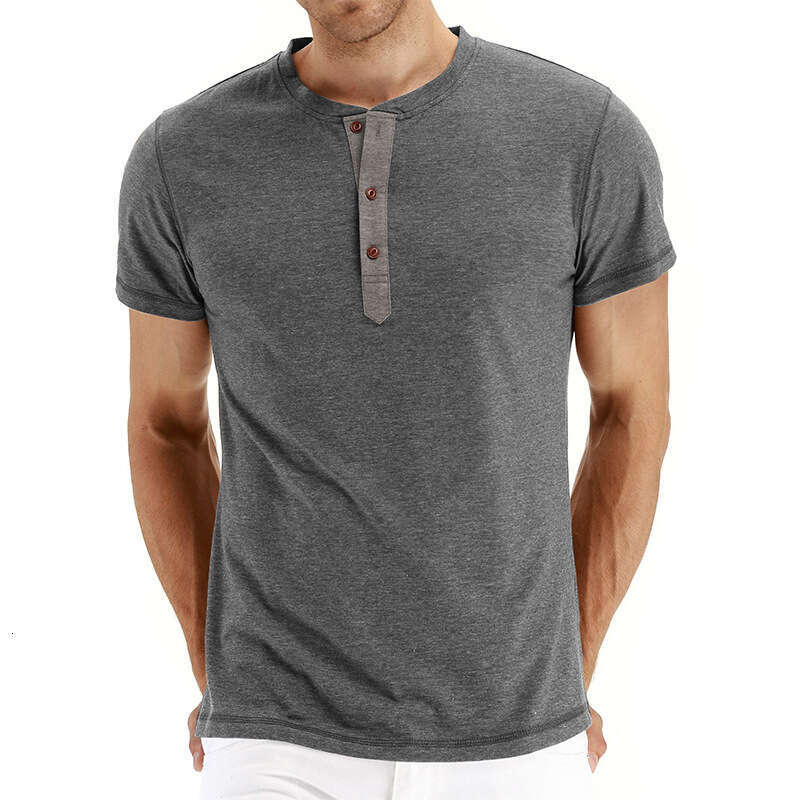 Summer Short sleeved European and American Men's Henley Shirt T-shirt Wholesale 2025 Versatile New Trendy Clothing Ins
