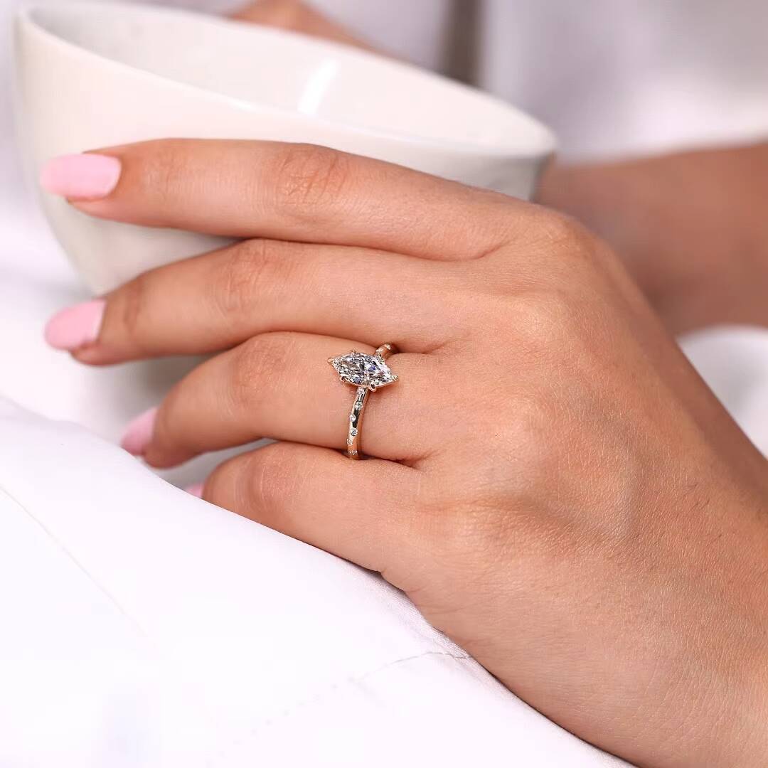 Luxurious 14K 18K Solid Gold Marquise Cut 2CT Diamond Ring Women 6 Prong Moissanite Engagement Band - view 7