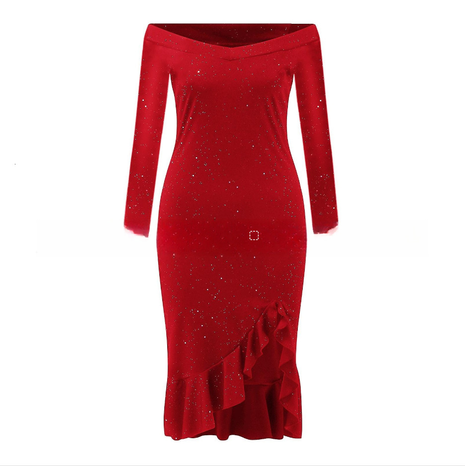 2025 autumn new sexy rhinestone long sleeved dress with waist cinching and slimming effect wrapped buttocks and fishtail dress