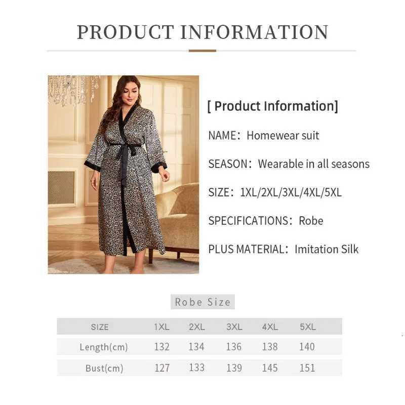 Fashion Leopard Print Plus Size Sleepwear Women Silk-like Robe Home Clothes Pajamas Sexy Loose Cardigan with Lace Up Bathrobe C251104