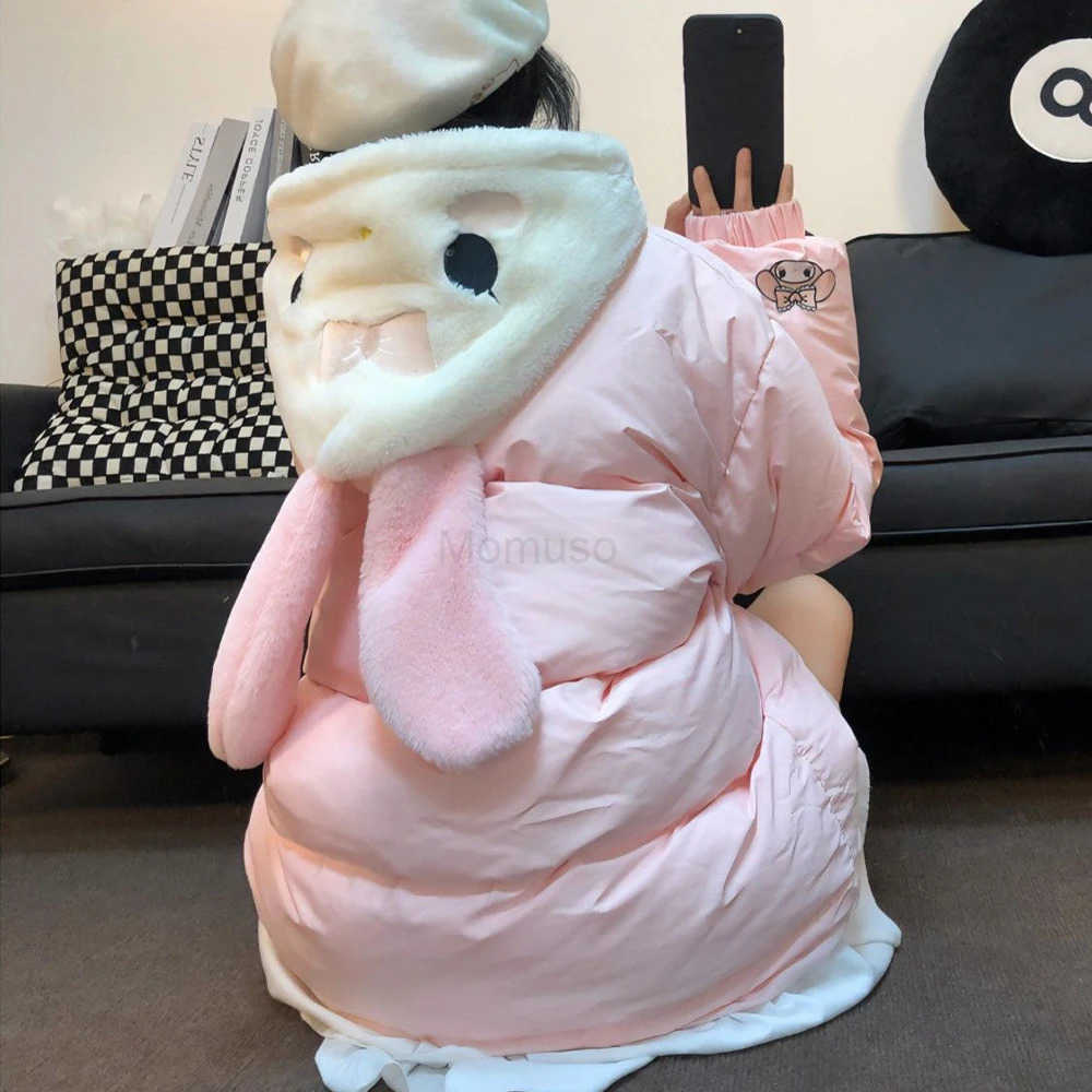 Sanrio Anime Winter Girls Down Jacket Pochacco Cartoon Cute My Melody Thicken Cotton Clothes Stand Collar Coat Loose Warm Sweet Tops H251104