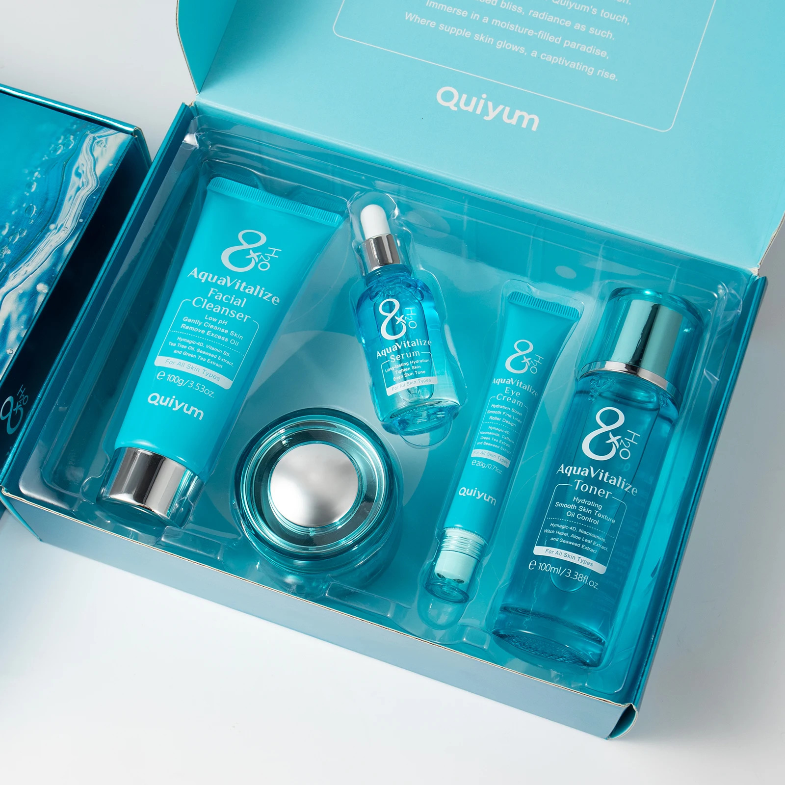 QUIYUM 8X HO AquaVitalize Skincare Set 5PCS Deep Hydration Kit Smoothing Treatment Gift Set 251030